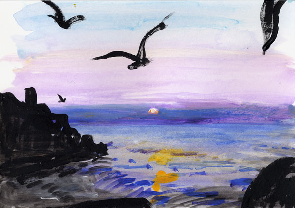 Sunrise with gulls