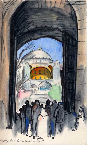 Hagia Sophia seen through the portal of Sultan Ahmet Mosque